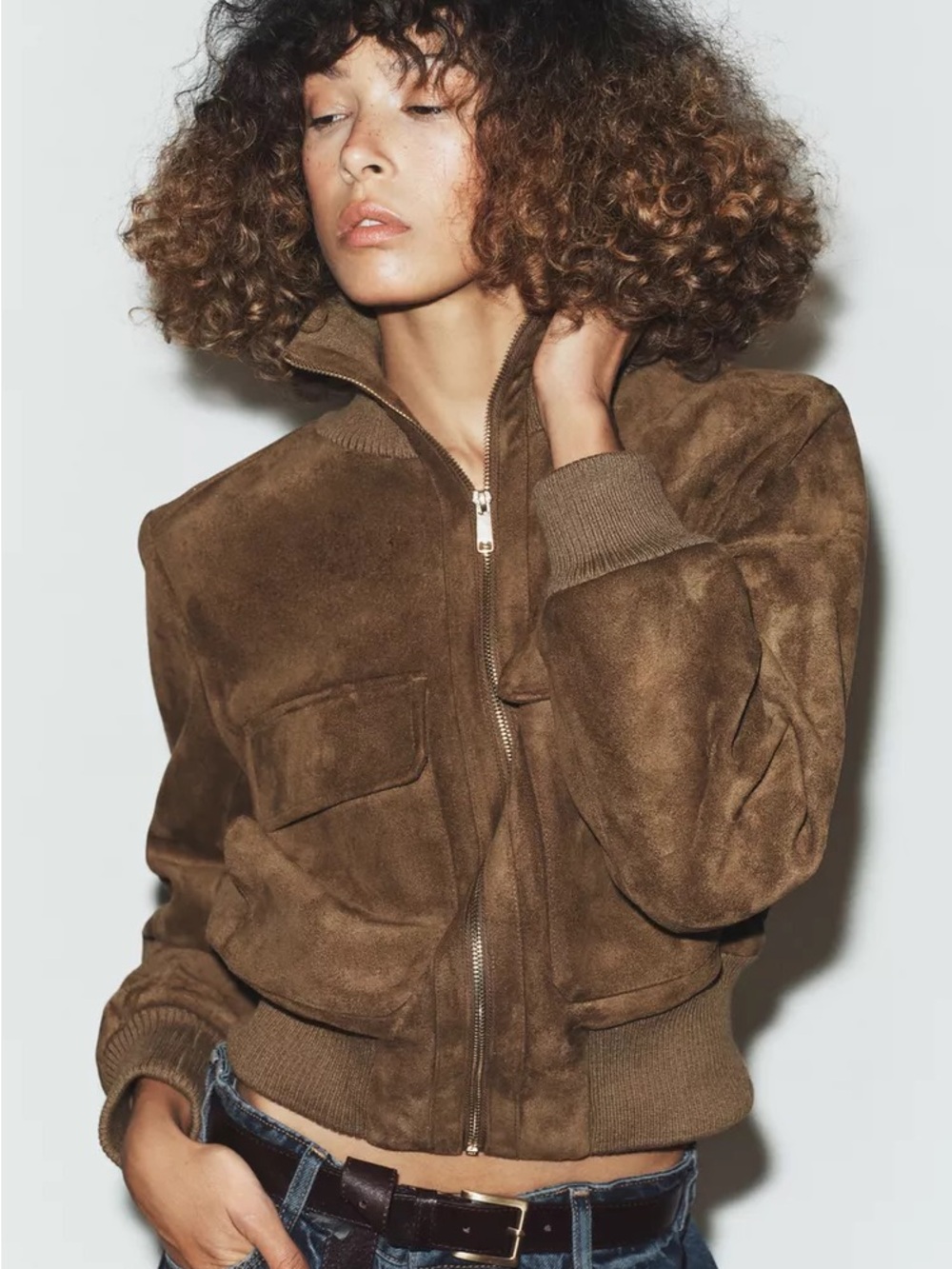ZARA RIB HIGH COLLAR BOMBER JACKET